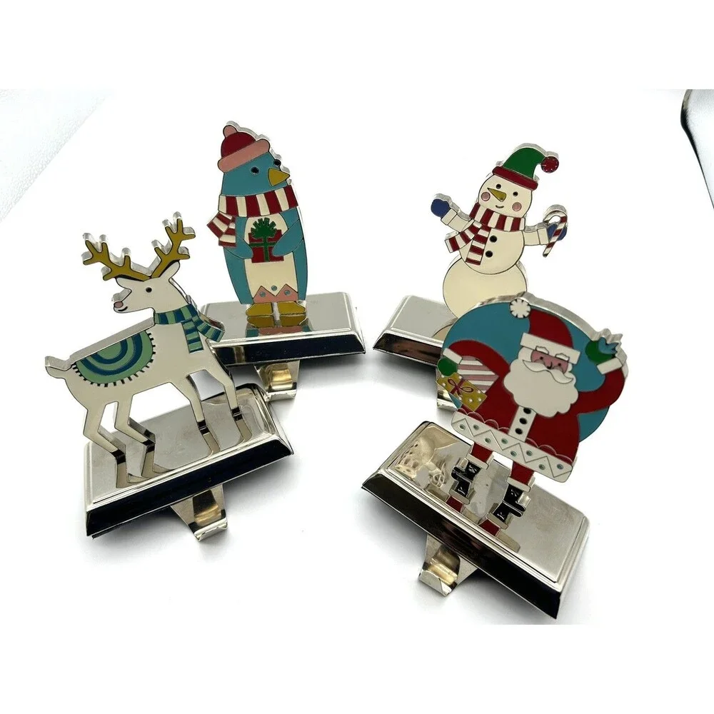 Wondershop 4pc Christmas Stocking Holders Santa Snowman Penguin Reindeer Set